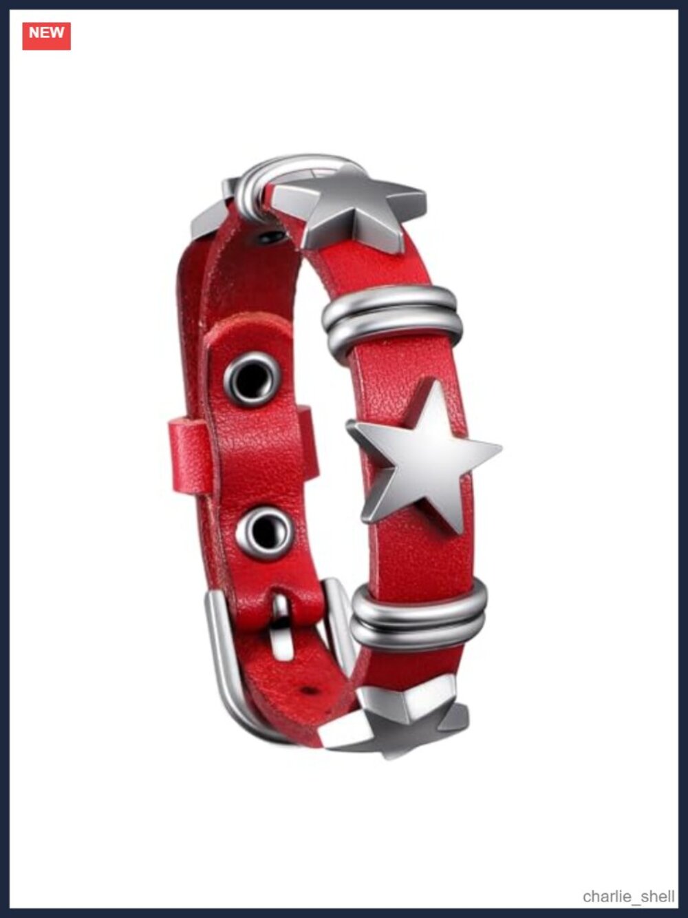 Punk Alloy Star Studded Leather Cuff Bracelet Adjustable Wristband